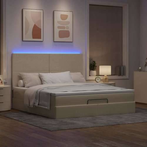 Otomanski krevet s madracem i LED krem 180x200cm od tkanine - Krema 180 x 200 cm Gladak dizajn Cijena