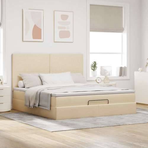 Otomanski krevet s madracem i LED krem 180x200cm od tkanine - Krema 180 x 200 cm Gladak dizajn Cijena