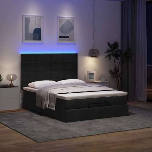 Otomanski krevet s madracem i LED crni 140x190 cm tkanine - Crna 140 x 190 cm Blok s kvadratima Cijena