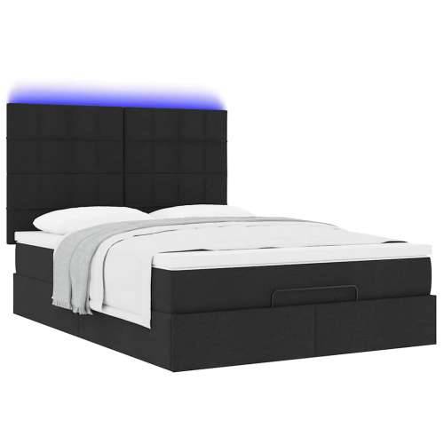 Otomanski krevet s madracem i LED crni 140x190 cm tkanine - Crna 140 x 190 cm Blok s kvadratima Cijena
