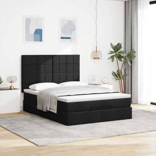 Otomanski krevet s madracem i LED crni 140x190 cm tkanine - Crna 140 x 190 cm Blok s kvadratima Cijena
