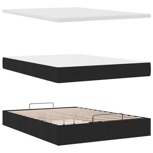 Otomanski krevet s madracem i LED crni 140x190 cm tkanine - Crna 140 x 190 cm Blok s kvadratima Cijena