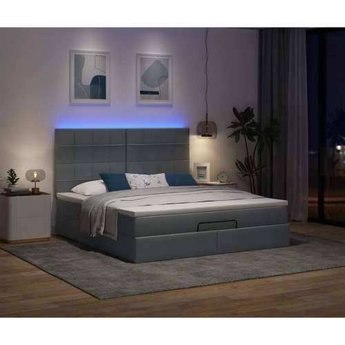 Otomanski krevet s madracem i LED tamnosivi 160x200cm tkanine - Tamno siva 160 x 200 cm Blok s kvadratima Cijena