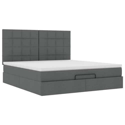 Otomanski krevet s madracem i LED tamnosivi 160x200cm tkanine - Tamno siva 160 x 200 cm Blok s kvadratima Cijena