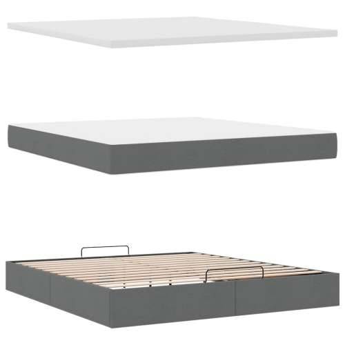 Otomanski krevet s madracem i LED tamnosivi 160x200cm tkanine - Tamno siva 160 x 200 cm Blok s kvadratima Cijena