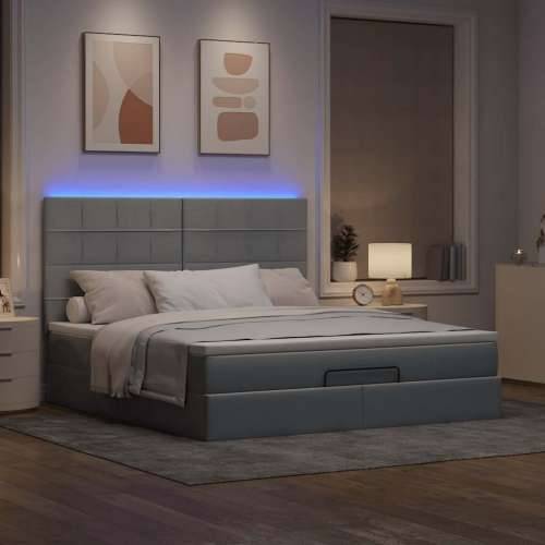 Otomanski krevet s madracem&LED svijetlosivi 180x200cm tkanine - Svjetlosiva 180 x 200 cm Blok s kvadratima Cijena