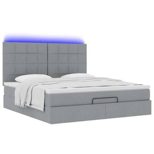 Otomanski krevet s madracem&LED svijetlosivi 180x200cm tkanine - Svjetlosiva 180 x 200 cm Blok s kvadratima Cijena