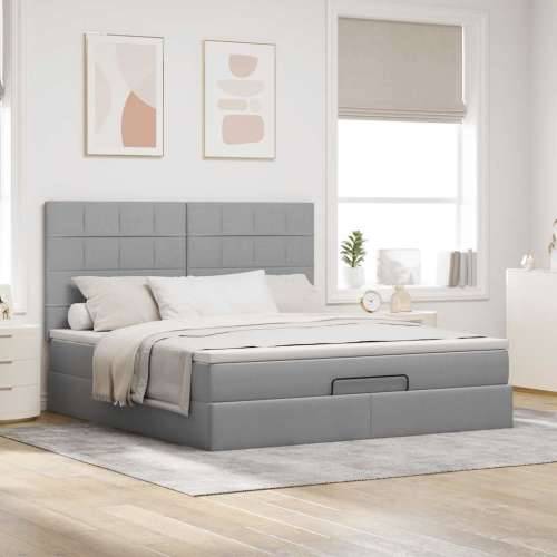 Otomanski krevet s madracem&LED svijetlosivi 180x200cm tkanine - Svjetlosiva 180 x 200 cm Blok s kvadratima Cijena