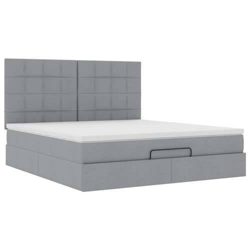 Otomanski krevet s madracem&LED svijetlosivi 180x200cm tkanine - Svjetlosiva 180 x 200 cm Blok s kvadratima Cijena