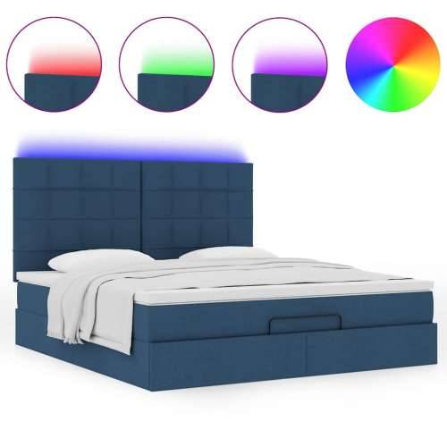Otomanski krevet s madracem i LED plavi 180x200cm od tkanine - Plava 180 x 200 cm Blok s kvadratima Cijena