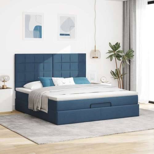Otomanski krevet s madracem i LED plavi 180x200cm od tkanine - Plava 180 x 200 cm Blok s kvadratima Cijena