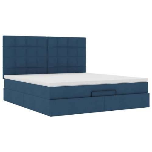 Otomanski krevet s madracem i LED plavi 180x200cm od tkanine - Plava 180 x 200 cm Blok s kvadratima Cijena