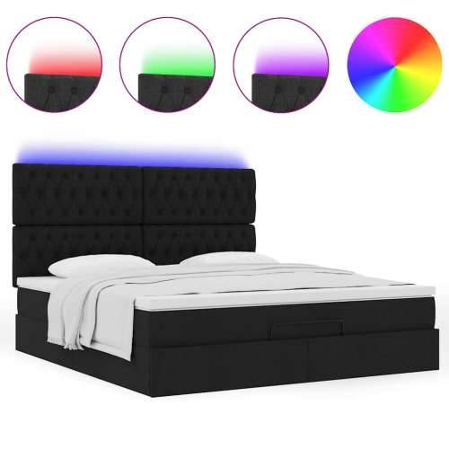 Otomanski krevet s madracem i LED crni 160x200cm tkanine - Crna 160 x 200 cm Dizajn s gumbima Cijena
