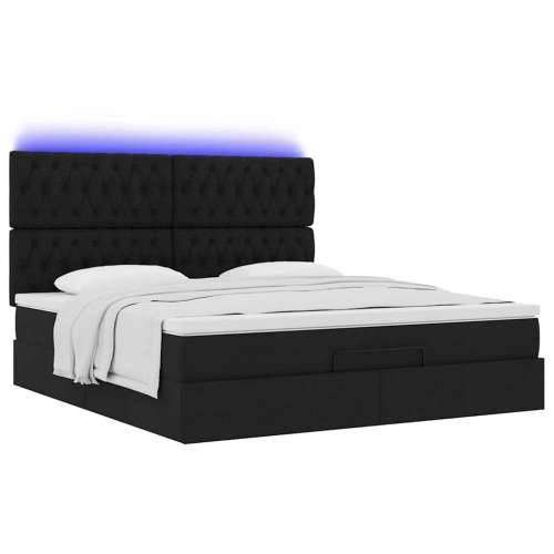 Otomanski krevet s madracem i LED crni 160x200cm tkanine - Crna 160 x 200 cm Dizajn s gumbima Cijena