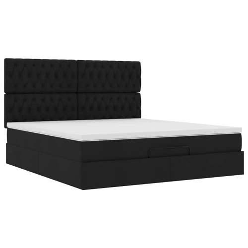 Otomanski krevet s madracem i LED crni 160x200cm tkanine - Crna 160 x 200 cm Dizajn s gumbima Cijena