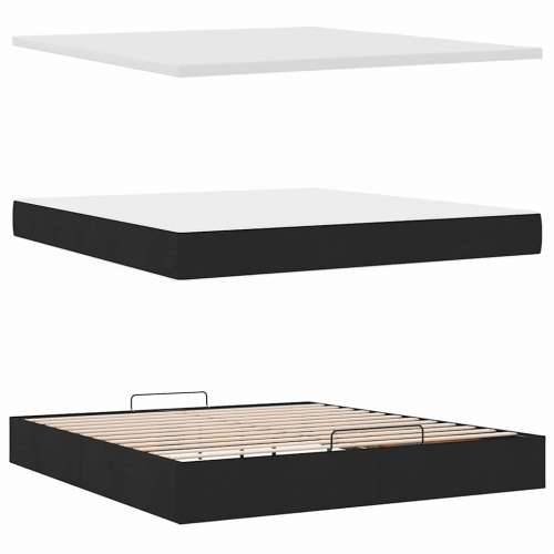 Otomanski krevet s madracem i LED crni 160x200cm tkanine - Crna 160 x 200 cm Dizajn s gumbima Cijena