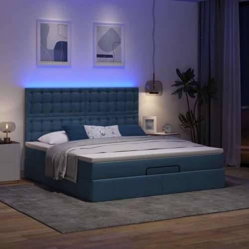 Otomanski krevet s madracem i LED plavi 160x200cm tkanine - Plava 160 x 200 cm gumbi Cijena