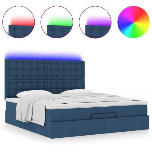 Otomanski krevet s madracem i LED plavi 160x200cm tkanine - Plava 160 x 200 cm gumbi Cijena