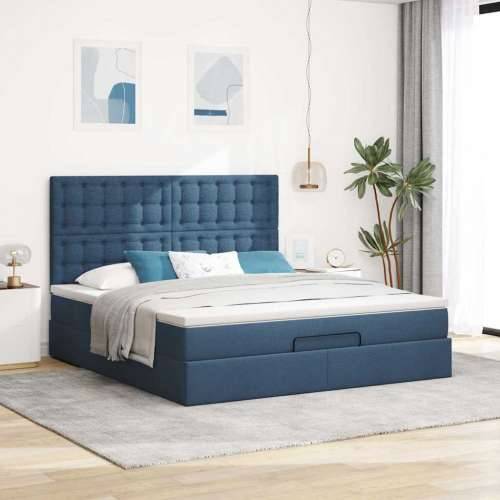 Otomanski krevet s madracem i LED plavi 160x200cm tkanine - Plava 160 x 200 cm gumbi Cijena