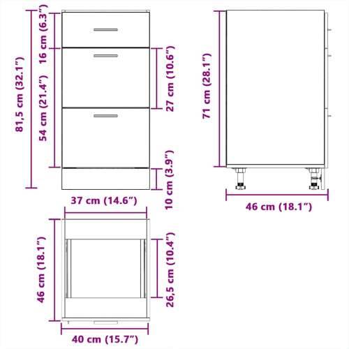 Donji dio ormarić “Lyon”a Beton sivi 40x46x81,5 cm - Beton siva 40 x 46 x 81.5 cm 1 1x bottom cabinet (3 drawers) Cijena