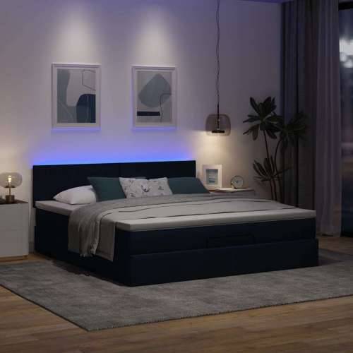 Otomanski krevet s madracem i LED plavi 180x200cm od tkanine - Plava 180 x 200 cm Gladak dizajn Cijena