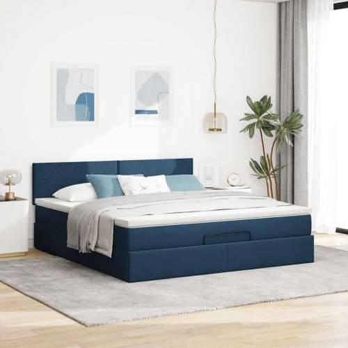 Otomanski krevet s madracem i LED plavi 180x200cm od tkanine - Plava 180 x 200 cm Gladak dizajn Cijena