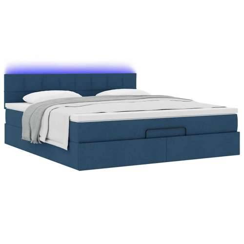 Otomanski krevet s madracem i LED plavi 180x200cm od tkanine - Plava 180 x 200 cm Blok s kvadratima Cijena
