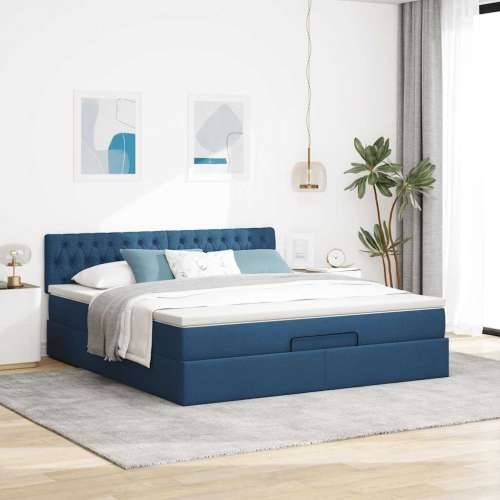 Otomanski krevet s madracem i LED plavi 180x200cm od tkanine - Plava 180 x 200 cm Dizajn s gumbima Cijena