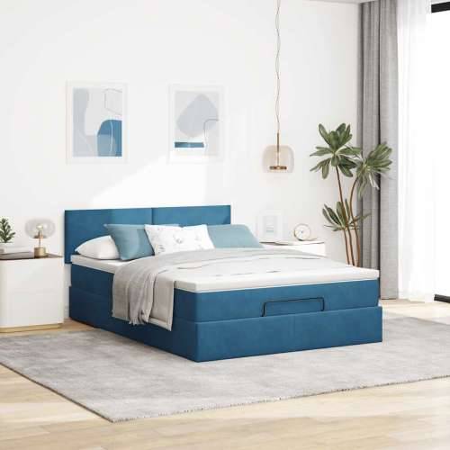 Otomanski krevet s madracem&LED tamnoplavi 140x190cm baršunasti - Tamno plava 140 x 190 cm Gladak dizajn Cijena