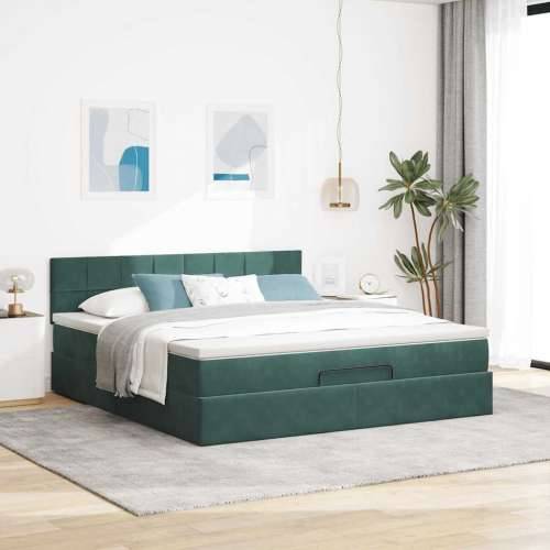 Otomanski krevet s madracem i LED 160x200 cm baršunasti - Tamnozelena 160 x 200 cm Blok s kvadratima Cijena