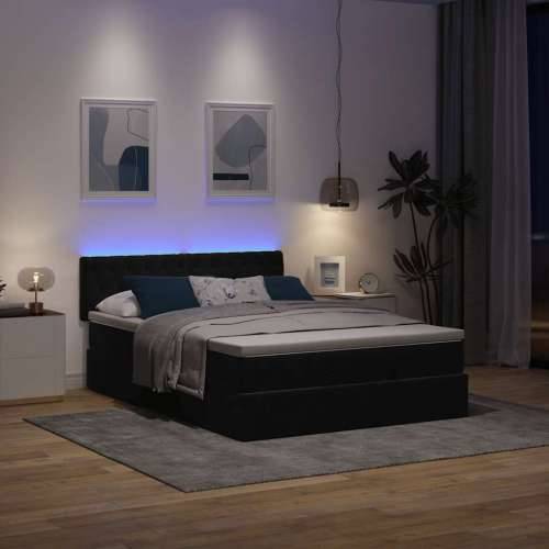 Otomanski krevet s madracem&LED crni 140x190 cm baršunasti - Crna 140 x 190 cm Dizajn s gumbima Cijena