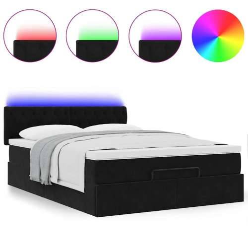 Otomanski krevet s madracem&LED crni 140x190 cm baršunasti - Crna 140 x 190 cm Dizajn s gumbima Cijena