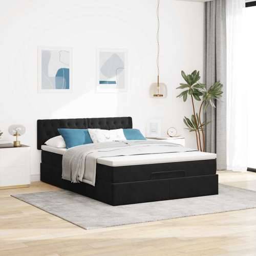 Otomanski krevet s madracem&LED crni 140x190 cm baršunasti - Crna 140 x 190 cm Dizajn s gumbima Cijena