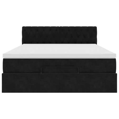 Otomanski krevet s madracem&LED crni 140x190 cm baršunasti - Crna 140 x 190 cm Dizajn s gumbima Cijena
