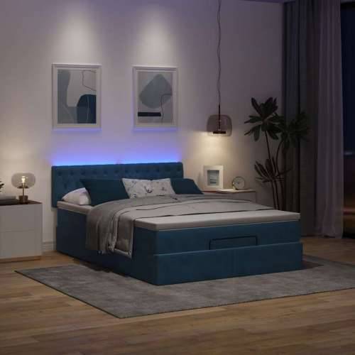 Otomanski krevet s madracem&LED tamnoplavi 140x190cm baršunasti - Tamno plava 140 x 190 cm Dizajn s gumbima Cijena