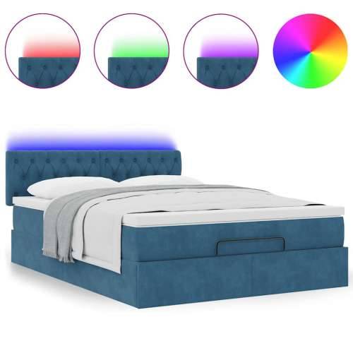 Otomanski krevet s madracem&LED tamnoplavi 140x190cm baršunasti - Tamno plava 140 x 190 cm Dizajn s gumbima Cijena