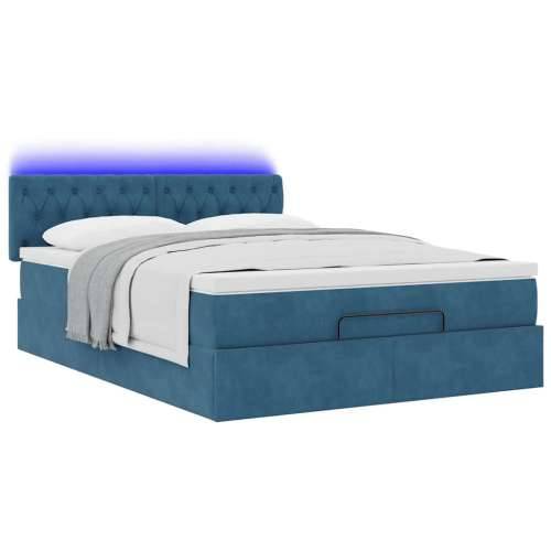 Otomanski krevet s madracem&LED tamnoplavi 140x190cm baršunasti - Tamno plava 140 x 190 cm Dizajn s gumbima Cijena