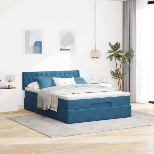 Otomanski krevet s madracem&LED tamnoplavi 140x190cm baršunasti - Tamno plava 140 x 190 cm Dizajn s gumbima Cijena
