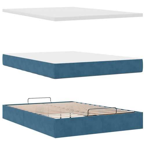 Otomanski krevet s madracem&LED tamnoplavi 140x190cm baršunasti - Tamno plava 140 x 190 cm Dizajn s gumbima Cijena