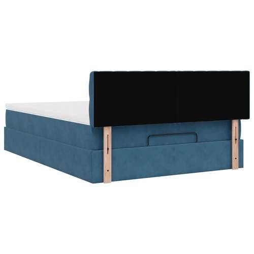 Otomanski krevet s madracem&LED tamnoplavi 140x190cm baršunasti - Tamno plava 140 x 190 cm Dizajn s gumbima Cijena