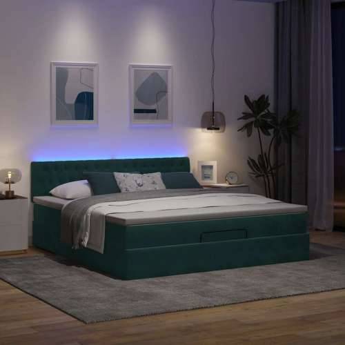 Otomanski krevet s madracem i LED 180x200 cm baršunasti - Tamnozelena 180 x 200 cm Dizajn s gumbima Cijena