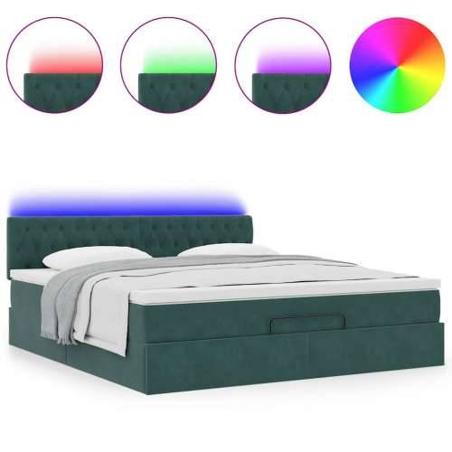 Otomanski krevet s madracem i LED 180x200 cm baršunasti - Tamnozelena 180 x 200 cm Dizajn s gumbima Cijena