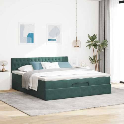 Otomanski krevet s madracem i LED 180x200 cm baršunasti - Tamnozelena 180 x 200 cm Dizajn s gumbima Cijena