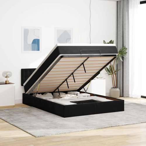 Otomanski krevet s madracem&LED crni 140x190 cm baršunasti - Crna 140 x 190 cm gumbi Cijena