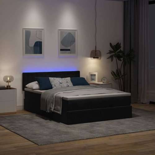 Otomanski krevet s madracem&LED crni 140x190 cm baršunasti - Crna 140 x 190 cm gumbi Cijena