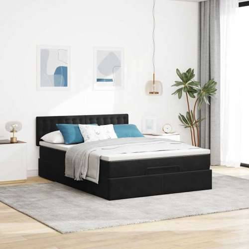 Otomanski krevet s madracem&LED crni 140x190 cm baršunasti - Crna 140 x 190 cm gumbi Cijena