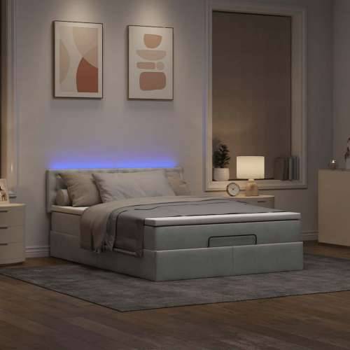 Otomanski krevet s madracem i LED 140x200 cm baršunasti - Svjetlosiva 140 x 200 cm gumbi Cijena