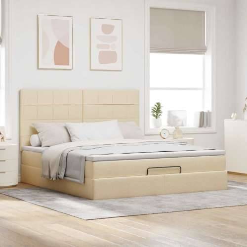 Otomanski krevet s madracem krem 180x200cm od tkanine - Krema 180 x 200 cm Blok s kvadratima Cijena