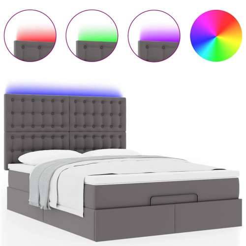 Otomanski krevet s madracima i LED sivi 140x190cm umjetna koža - Siva 140 x 190 cm Cijena
