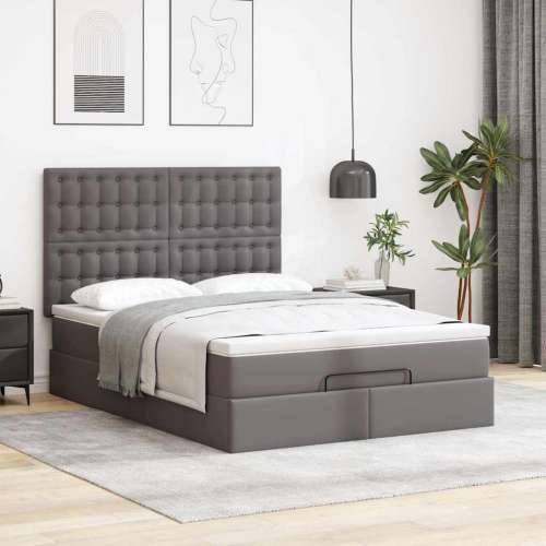 Otomanski krevet s madracima i LED sivi 140x190cm umjetna koža - Siva 140 x 190 cm Cijena